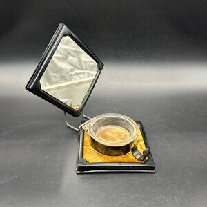 Vintage Folding Shaving Stand Mirror Glass Soap Dish Black Mid Century Travel